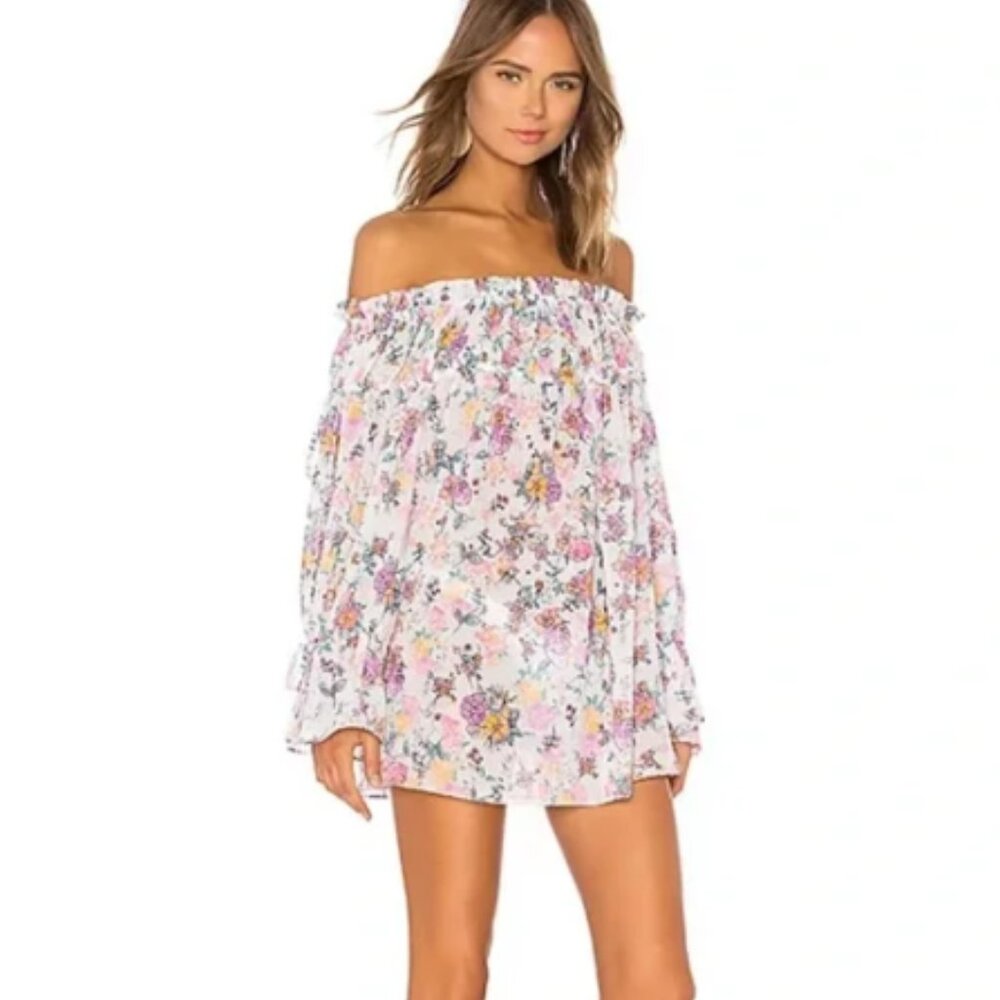 Tularosa Floral Off-Shoulder Mini Dress - White and Pink
